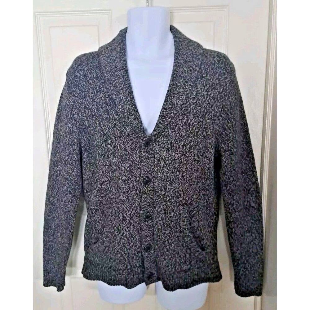 Mossimo Sweater‎ Men's M Dk Gray Shawl Collar Button Front Knit Cardigan Pockets